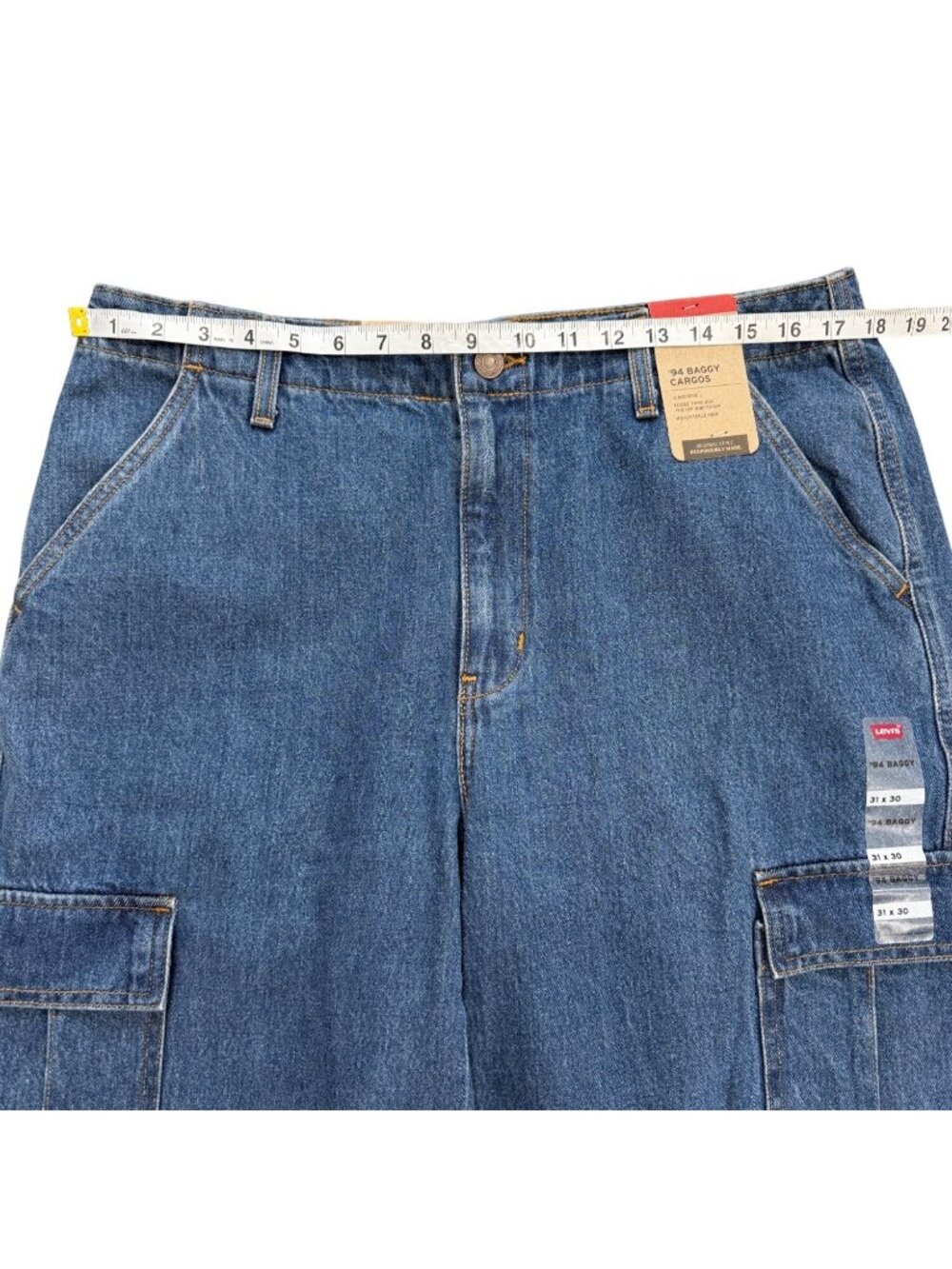 Levis Womens 31x30 Jeans 94 Baggy Cargo Blue Utility Denim Adjustable-Hem NEW - Picture 6 of 10